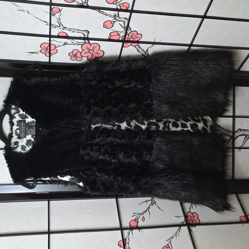 Live a Little Long Dark Black Faux Fur Vest Size Large